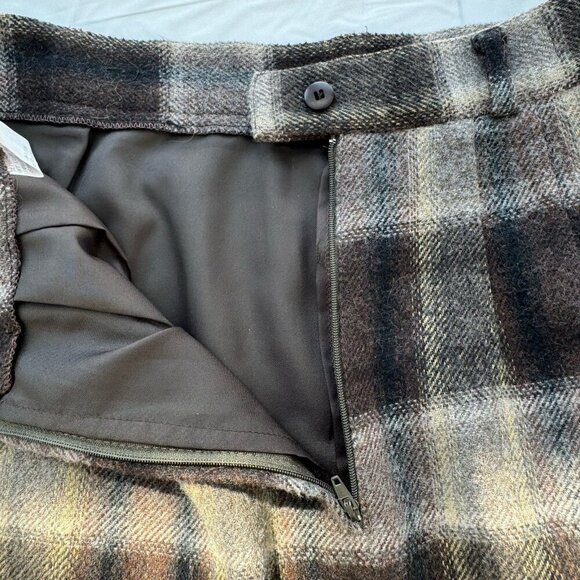 Vintage 90s Women Wool Blend Brown And Beige Plaid Skirt Full Lined Size 7 - Picture 9 of 11